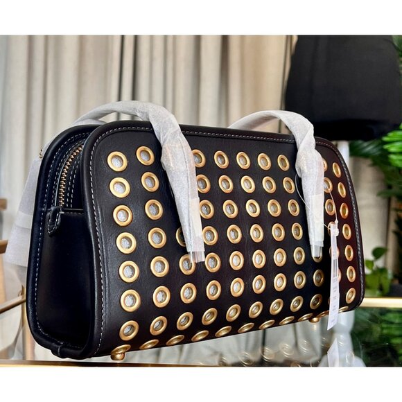 NEW WITH TAGS!!!  Coach Black and Gold Swinger Handbag with Gold grommets. - Picture 5 of 15
